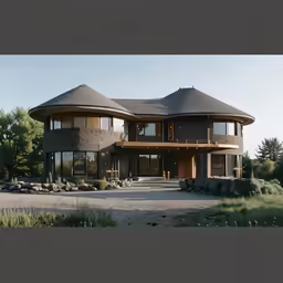 an unusual house made out of round houses