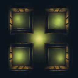 square frames set together in the center of a green textured wall