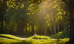 green grass with trees and a dirt path