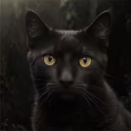 a cat with yellow eyes looking straight at the camera