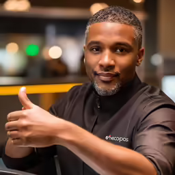 a man making a gesture with his left hand