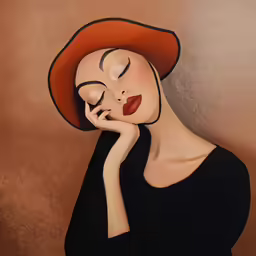 a painting of a woman with a red hat