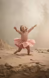 there is a little girl dancing in the sand