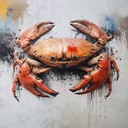 there is an image of a painting of crabs in the rain