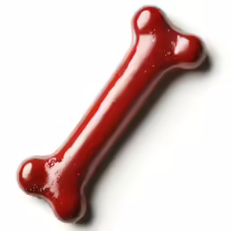 red dog bone with water droplets on white background