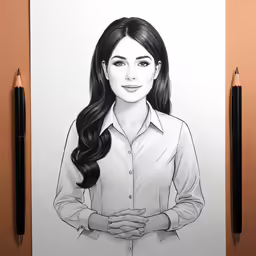 the poster is on the wall with a pencil drawing of a woman wearing a shirt