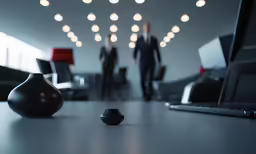 a small black object on a table near a laptop