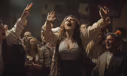 a woman singing at a party while surrounded by others