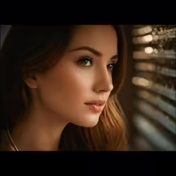 the woman has light brown hair and her eyes are blue