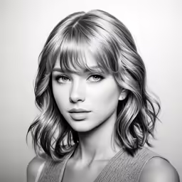 black and white photo of a blonde woman with short hair