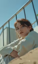 the young girl is posing for the camera