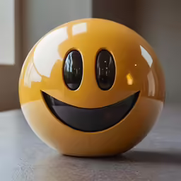 a yellow object with two black eyes and a smiley face