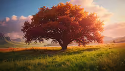 a lone tree is silhouetted by the setting sun,a lone tree is located on the hillside