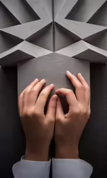 hands and one hand touching the paper he is holding