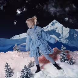 the girl is playing in the snow outside