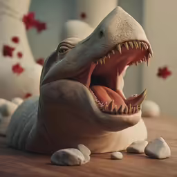 a close up of a toy t - rex on a table