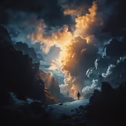 a man stands in the midst of a storm