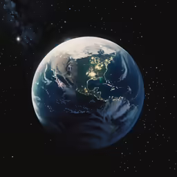 the earth from space showing the night lights