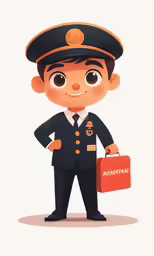 a cartoon figure holding an orange briefcase