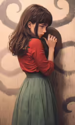 the girl is posing in front of a wall wearing a hat