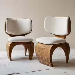 two chairs made of wooden with upholstered fabric