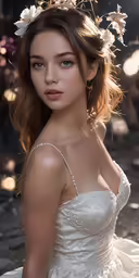 the woman is wearing a dress with flowers on it