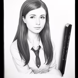 a girl wearing a tie, shirt and shirt is holding an empty stick