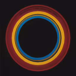 a circular shaped painting with black and yellow colors