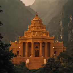 the gold temple sits atop of the mountain