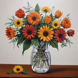 a painting of some flowers in a vase