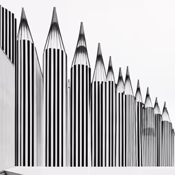a black and white photo of a row of pencils