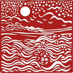 a paper cut depicting the sun and ocean waves