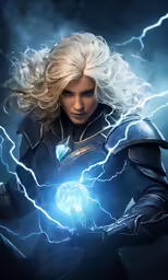 the character thor is holding a lightning bolt