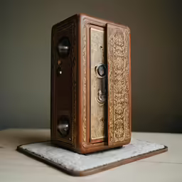 a very old looking wooden object on the table