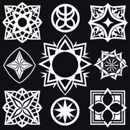 a bunch of circular and square designs in white ink
