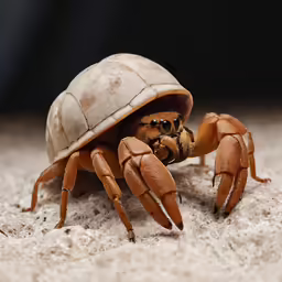 a small crab sits on top of sand