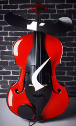a cello with the top part showing, is on display