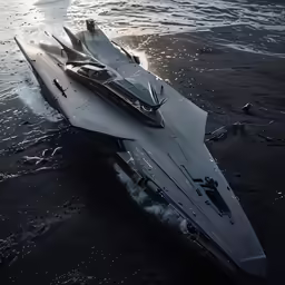 a navy air craft floating in the ocean