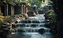 a stream of water surrounded by trees
