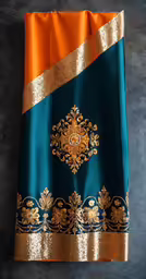 an orange and blue indian saree
