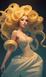 the blonde hair woman is wearing a white dress