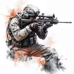 a drawing of a soldier with his rifle