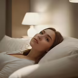 young woman laying in bed under the covers and pillows