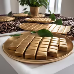 gold plated chocolates and plant pot on top
