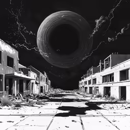 a circle is in the sky over some buildings