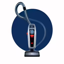 an image of a vacuum cleaner on top of a blue circular