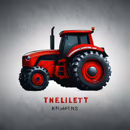 a red and black tractor with the word t - shirt on,the design for this tractor shows a stylized design