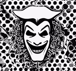 an evil villain head in white, surrounded by black and white dots,an image of the villain from the animated cartoon character it