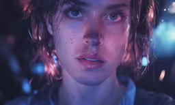 a young woman with tears in the middle of a night