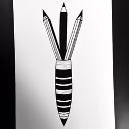 a black and white art piece with pencils in it